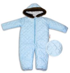 Kombinéza s kapucí a kožíškem Baby Nellys ®prošívaná, bez šlapek - sv. modrá (3)