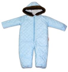 Kombinéza s kapucí a kožíškem Baby Nellys ®prošívaná, bez šlapek - sv. modrá