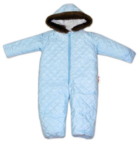 Kombinéza s kapucí a kožíškem Baby Nellys ®prošívaná, bez šlapek - sv. modrá