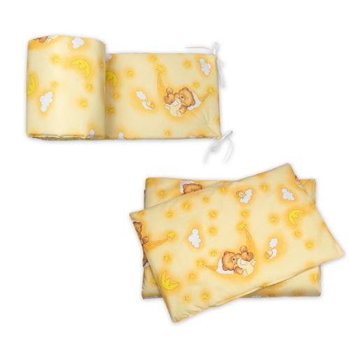 Mantinel s obliečkami do postieľky, 3D sada Medvedík krémový