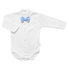 Bavlněná souprava Gentleman 3D, body, polodupačky s láclem + čepička, modrá/bílá (3)