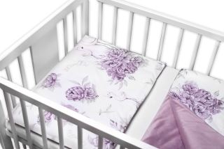 BABY NELLYS 3-dílná sada Mantinel s povlečením, bavlna/velvet, Plameňák - švestkový (2)