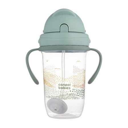 Detský hrnček so slamkou a závažím,  270 ml, Hory, zelené