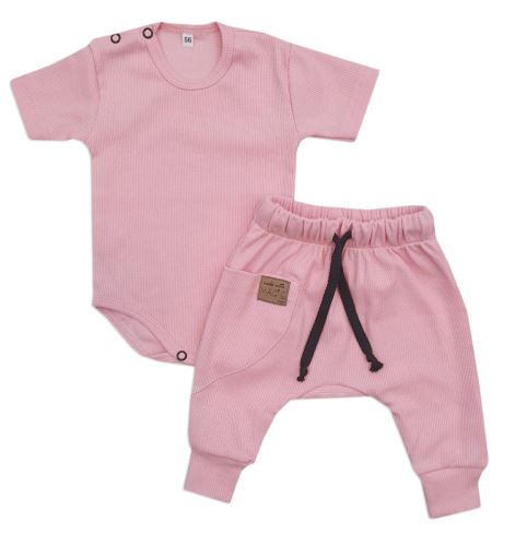 Žebrovaná souprava body kr. rukáv + tepláčky Magic, bavlna, růžová (4)