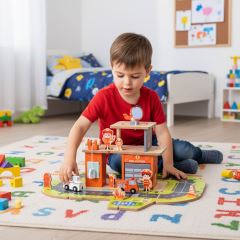 Montessori drevená garáž 2v1 Hasič (1)