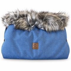 Rukávnik ku kočíku s kožušinou – Jeans modrý