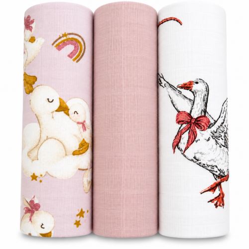 Mušelínové plienky 3ks DELUX - Hus 60 x 80 cm, biela, púdrovo ružová (1)