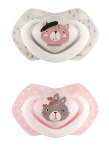 Canpol Babies 2 ks symetrických silikónových cumlíkov, 0-6m, Bonjour Paris, ružová/sivá