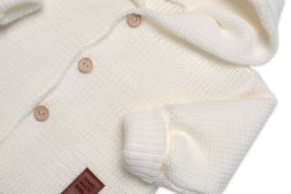Dětský elegantní pletený svetřík s knoflíčky a kapucí s oušky Baby Nellys, ecru (1)