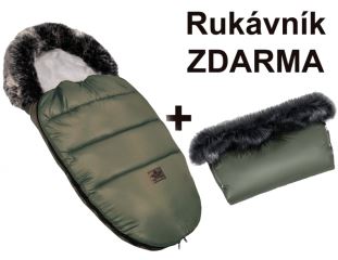 Zimný fusak s kožušinou + rukávnik zadarmo, Baby Nellys, 50 x 100cm, olivový (5)