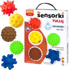 Tullo Senzorické guličky farebné 5 ks bez dierok – 59–77 mm, 0m+, mix farieb