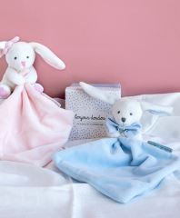 Doudou Darčeková sada modrá - zajačik s muchláčikom 10 cm (1)