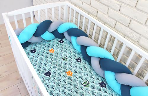 Baby Nellys Mantinel pletený cop s povlečením Lesík - tyrkys, šedá