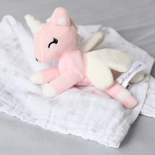 Mini plyšový jednorožec Metoo s mušelínové plienkou ružovo/biely, 12cm