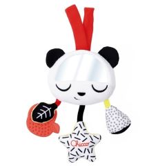 Senzorická záveska Panda do kočíka s hryzátkom a zrkadielkom, Montessori