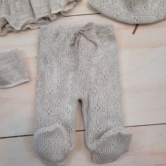 Pletená ažurková sada 4D, tunika, polodupačky, čiapočka + čelenka,oriešková (5)