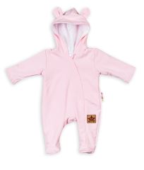 Baby Nellys Kojenecký teplákový overal s kapucí Teddy - sv. růžový