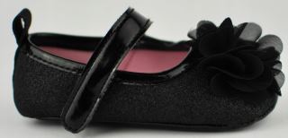 Kojenecké capáčky/botičky s kytičkou, brokát/černé, Baby Nellys (4)