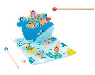 2Kids Toys Motorická hra 3v1 Veľryba – rybárčenie, navliekanie, triedenie, cert. drevo, 3+ (6)