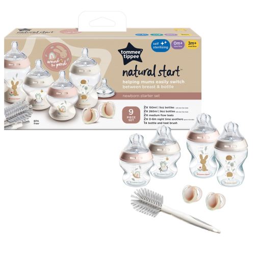 Štartovacia sada fľaštičiek Natural Start 6 ks + cumlíky + kefka, ružová
