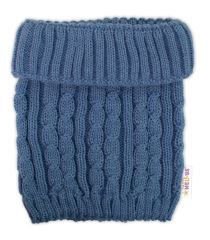 Pletená zimná čiapka s brmbolcom + komínček BABY NELLYS - modrá, jeans,veľ. 48-52cm (4)