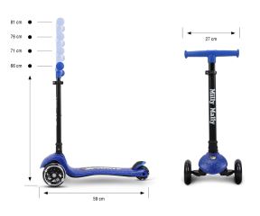 Detská kolobežka SPARKY LED trojkolová – svietiace kolieska, nastaviteľná, modrá (2)
