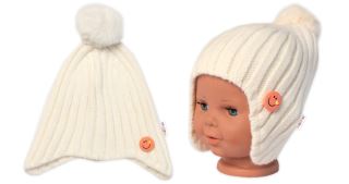 Detská zimná čiapka s brmbolcom Smile, Baby Nellys - smotanová, veľ. 48-54 cm (2)