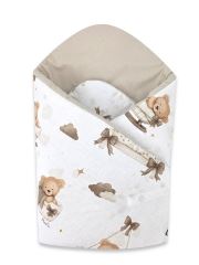 Bavlnená zavinovačka pre bábätká 75×75 cm – mäkká, na suchý zips, Medvedíky béžové