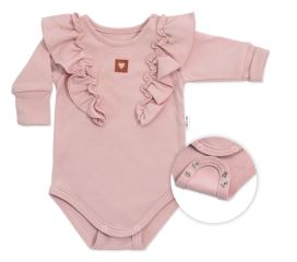 Rostoucí body NATURE, dlouhý rukáv s volánky, bavlna, starorůžová (1)