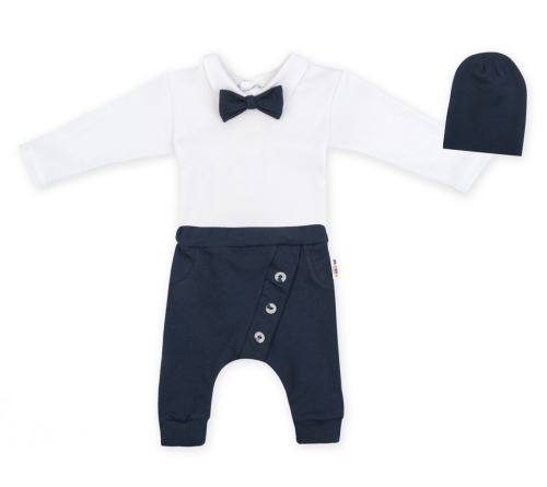 Baby Nellys 3-dílná sada Hubert, body s motýlkem  dl.rukáv, tepláčky a čepička - granát