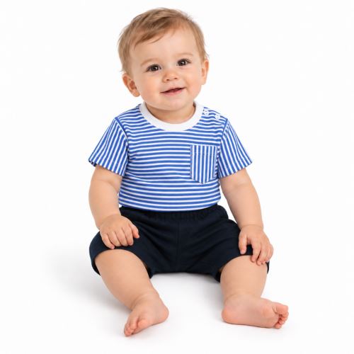 Tričko s kapsičkou, krátký rukáv + kraťásky, 2D, Baby Nellys, bavlna, proužek/granát (3)