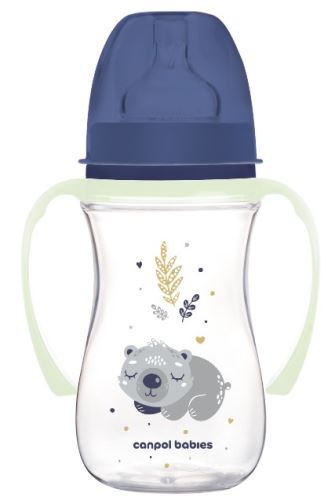 Antikolik. fľaštička so širokým hrdlom a svietiacimi úchytmi, Sleepy Koala, 240 ml - modrá