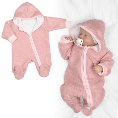 Pletený overal s kapucňou, CUTE - púdrovo růžová Pletený overal s kapucňou, CUTE - púdrovo růžová