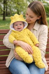 Baby Nellys Kombinézka/overálek MINKY s kapucí a oušky - žlutá (2)