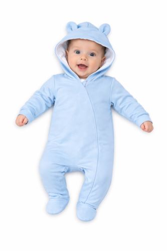 Baby Nellys Kojenecký teplákový overal s kapucí Teddy - sv. modrý (2)