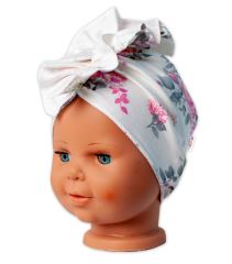 Baby Nellys bavlněná čelenka, turban New Roses, smetanová (1)