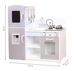 Eco Toys Drevená kuchynka XXL s príslušenstvom, 86 x 92 cm x 30 cm - šedá (2)