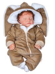 Baby Nellys Manšestrová kombinézka/overálek s kožíškem Cute Bunny - hnědá (2)