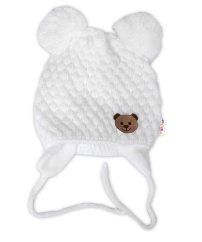 Zimní pletená čepice Teddy Bear na zavazování, bílá/smetanová, Baby Nellys (1)