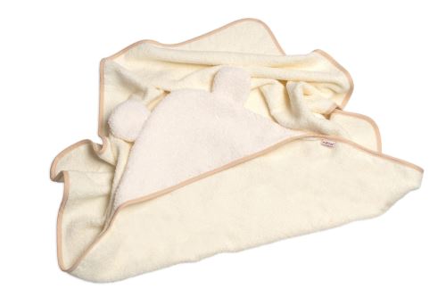Dojčenská froté osuška s kapucňou a uškami Boucle 80x80cm -   smetanová (1)