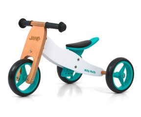 Drevené odrážadlo JAKE 2v1, trojkolka aj bicykel, 12–36 mesiacov, biela, mäta, Milly Mally