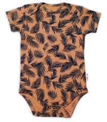 Baby Nellys Bavlněné body krátký rukáv, Palmy - medové (1)