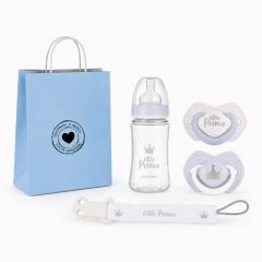 Darčeková sada Little Prince Canpol Babies 6-18m - fľaštička, cumlíky, retiazka + taška za