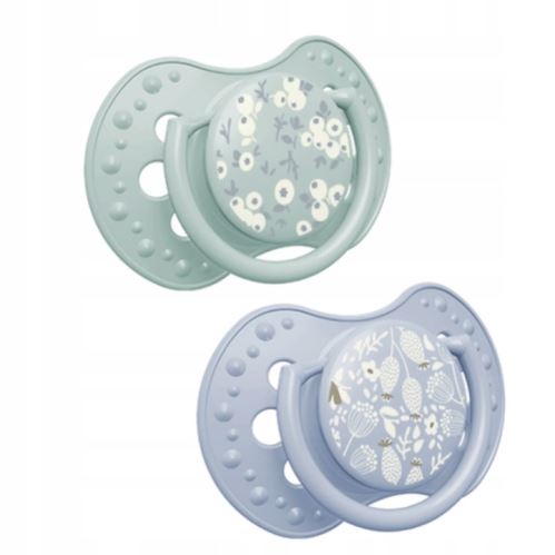 Dynamický cumlík 3–6 m, 2 ks, silikónový, symetrický, nenarúša sací reflex, Blossom blue (2)