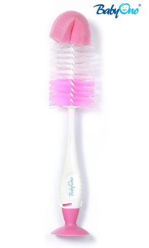 Kefa na umývanie fľaštičiek s prísavkou - ružový