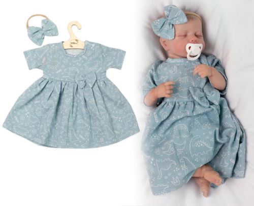 Mušelínové šatičky + čelenka 2-dílná sada Dino, Baby Nellys, mátové (4)