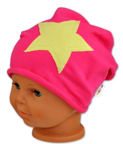 Bavlněná čepička Stars Baby Nellys ® - malinová
