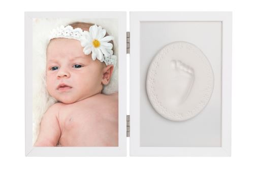 Baby Odtlačok - Dvojitý rámček s modelínou pre odtlačok ručičky alebo nožičky, biely (2)
