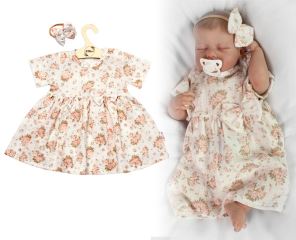 Mušelínové šatičky + čelenka 2-dílná sada Pivoňky, Baby Nellys, smetanové